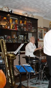 Laurie Chescoe (drums) (with Bob Dwyer's Bix & Pieces) at Farnborough Jazz Club, Kent 17th October 2014. Photo By Mike Witt