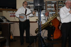 John Stewart, banjo&guitar and John Bayne, d.bass & bass sax, with Bob Dwyer's Bix Pieces at Farnborough Jazz Club on 9th January 2015.