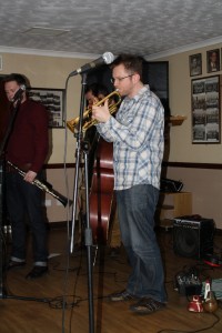 Allen Beechey (trumpet) with Martyn Brothers at Farnborough Jazz Club, Kent on 3rd April 2015. Photo by Mike Witt.