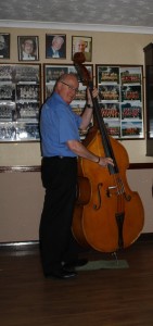 John Siret (d.bass) with ‘George ‘Kid’ Tidiman’s All Stars’ at Farnborough Jazz Club, Kent, UK Friday 17th April 2015. Photo by Mike Witt.