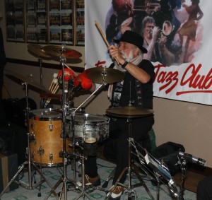 Henry Harrisson on drums with Dave Rance's Rockin' Chair Band at Farnborough Jazz Club (Kent) on 12th June 2015. Photo by Mike Witt.