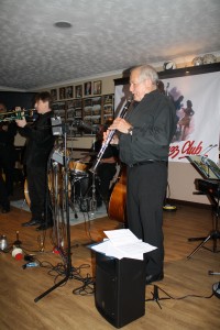 Band Leader, Robin Coombs (clarinet) and Paul Higgs (trumpet) with Phoenix Dixieland Jazz Band at Farnborough Jazz Club on 5th June 2015. Photo by Mike Witt.