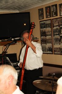 Mick Scriven on double bass playing for the Lord Napier Hotshots at Farnborough Jazz Club (Kent) on Friday 26th February 2016. Photo by Mike Witt.