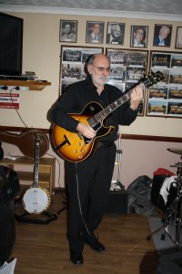 John Stuart of Phoenix Dixieland Jazz Band playing at Farnborough Jazz Club on 11 Narch 2016. Photo by Mike Witt.