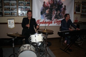 Ian Beetlestone features on piano, Dominique Coles (drums) with Martyn Brothers at Farnborough Jazz Club (Kent) on 15th April 2016. Photo by Mike Witt.