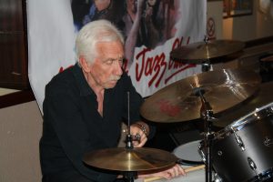 Paul Norman plays drums for 'Bill Phelan's Muscrat Ramblers' at Farnborough Jazz Club on 27th May 2016. Photo by Mike Witt.