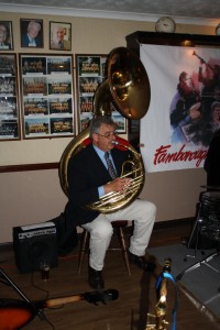 Marc Easener (dont you just love the sousaphone) with Mardi Gras JazzBand at Farnborough Jazz Club (Kent) on 13th May 2016. Photo by Mike Witt.