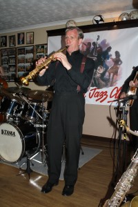 Al Nicholls on alto sax, one of the stars in 'Tony Pitt's All Stars' at Farnborough Jazz Club (Kent) on 6h May 2016. Photo by Mike Witt.