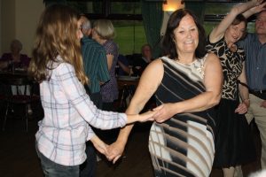 Lovely Joc, with Diane enjoy dancing here at Farnborough Jazz Club, (Kent) UK on 15th July 2016, with jazz band 'Barry Palser's Super Six'. Joc' and her Mum, Dad & brother - Karen, Andy & Noah ) are here from Sidney, Australia, Photo by (Granddad) Mike Witt