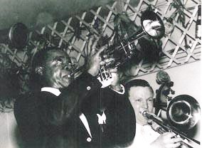 Jackie Free plays with Louis Armstrong in London, 1956. Jackie said it was the highlight of his musical career. He would have been just 24years of age. ©Jackie Free.