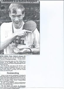 Peter Abbott winner of a bronze medal at the World Championships in Denmark for Table Tennis.
